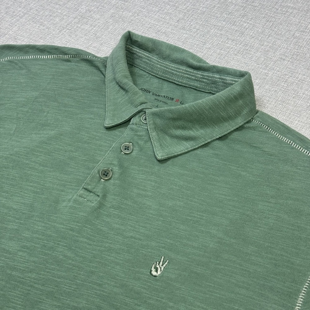 John Varvatos USA Polo Shirt Mens L Green 100% Cotton Short Sleeve Embroidered